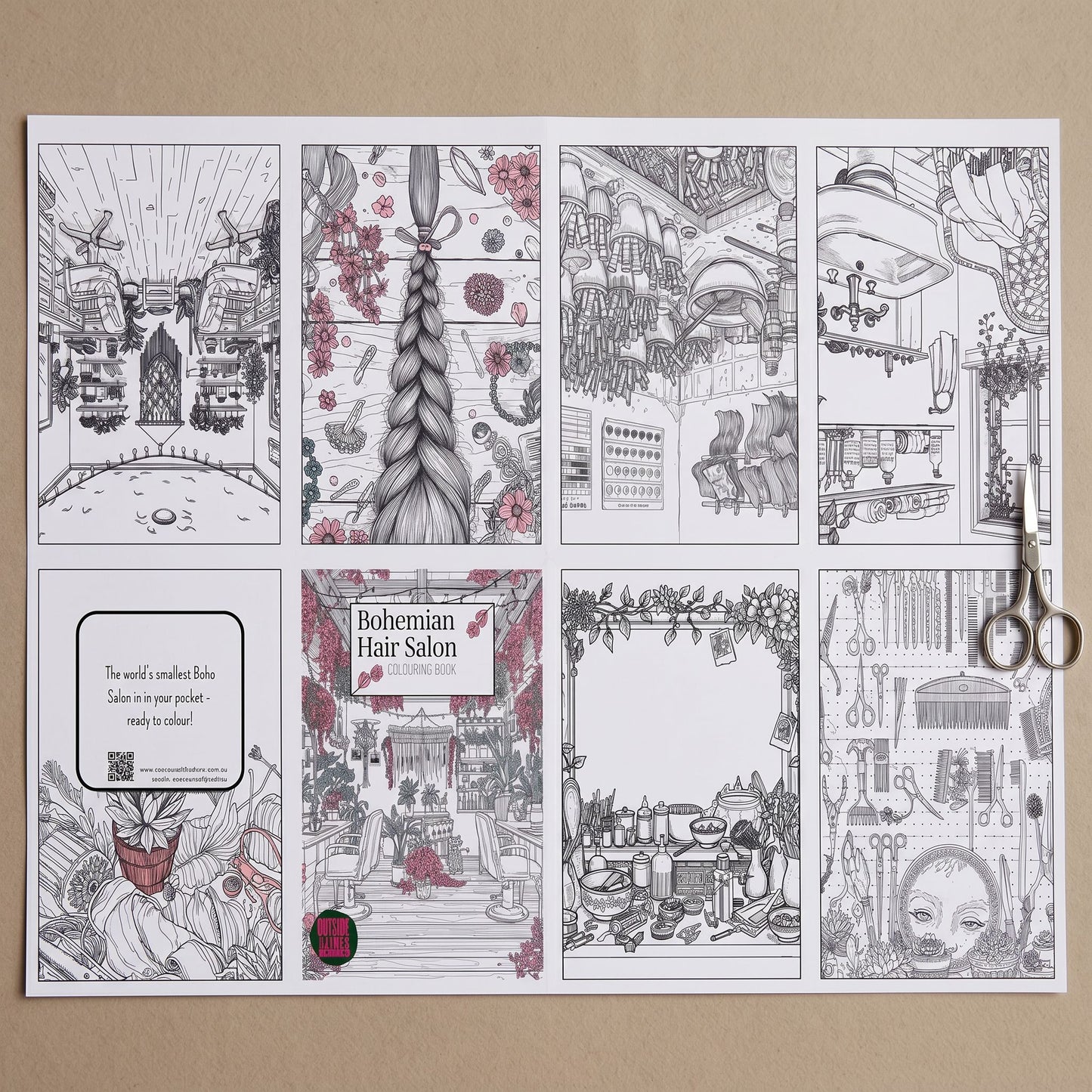 Bohemian Hair Salon Micro Colouring DIY Book