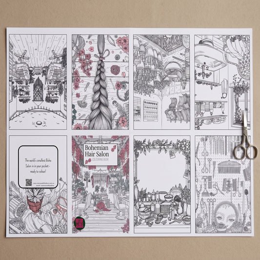 Bohemian Hair Salon Micro Colouring DIY Book