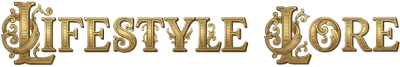 The text 'LIFESTYLE LORE' is displayed in a decorative, ornate gold-colored serif font with intricate scrollwork details on the letters, set against a solid black background.